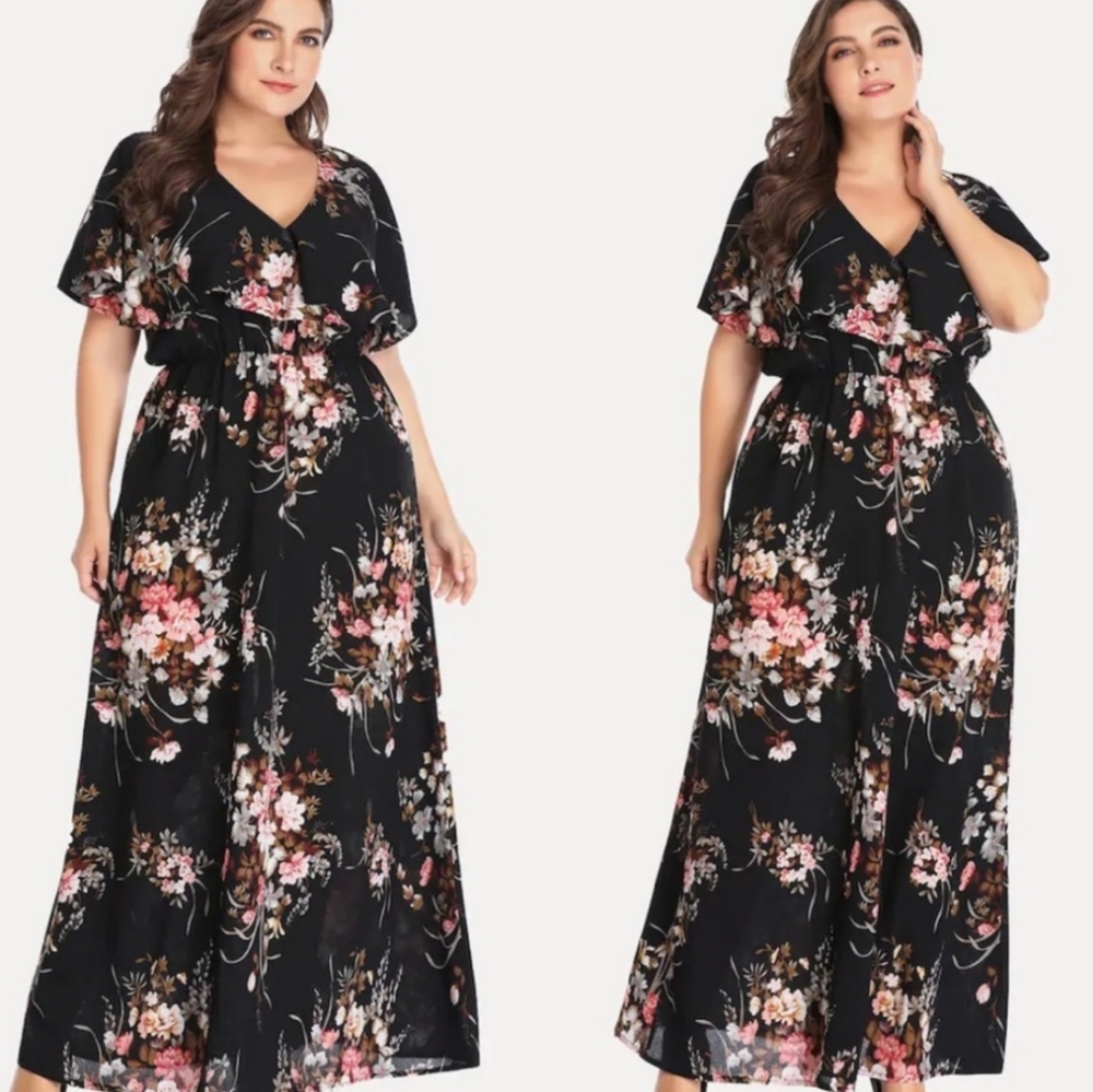 Kara and Kate short sleeved wrap front maxi dress black floral XXXL - Picture 11 of 11